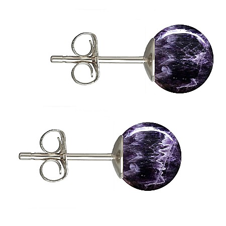 Bijuterii cu Ametist - Cercei Argint, Tip Surub, cu Pietre Semipretioase Naturale de Ametist de 8 mm