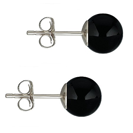 Onix - Cercei Argint, Tip Surub, cu Pietre Semipretioase Naturale de Onix de 8 mm