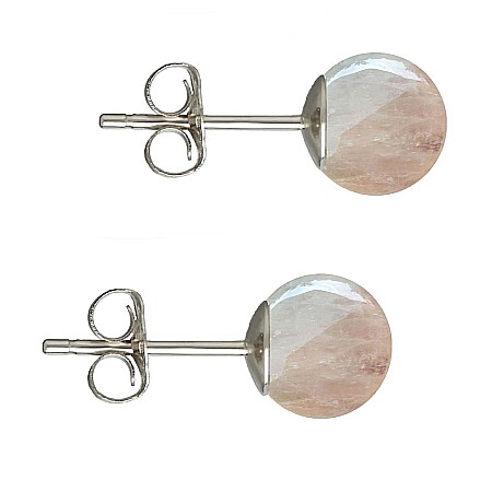 Cadouri cu Perle Naturale - Cercei Argint, Tip Surub, cu Pietre Semipretioase Naturale de Cuart Roz de 8 mm