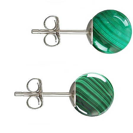 Malachit - Cercei Argint, Tip Surub, cu Pietre Semipretioase Naturale de Malachit de 10 mm