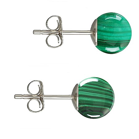Malachit - Cercei Argint, Tip Surub, cu Pietre Semipretioase Naturale de Malachit de 8 mm