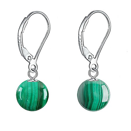 Malachit - Cercei Argint, Tortita Inchisa, cu Pietre Semipretioase Naturale de Malachit de 10 mm