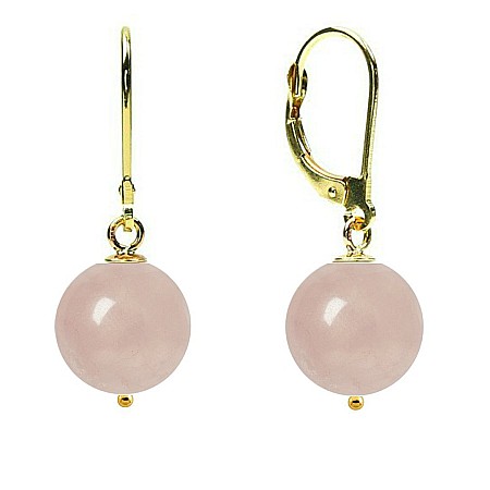 Cadouri cu Perle Naturale - Cercei Aur 14 karate si Cuart Roz de 10 mm