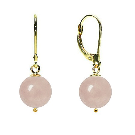 Cadouri cu Perle Naturale - Cercei Aur 14 karate si Cuart Roz de 8 mm