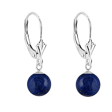 Lapis Lazuli - Cercei Aur Alb de 14 karate cu Tortita Model Lalea si Pietre Semipretioase Naturale de Lapis Lazuli de 8 mm