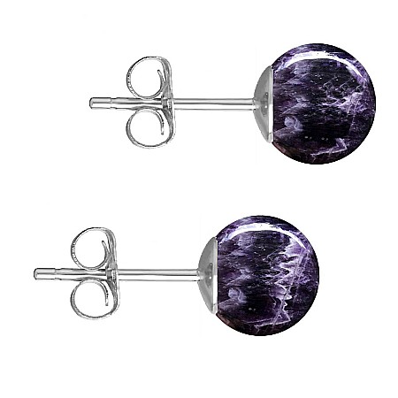 Bijuterii cu Ametist - Cercei Aur Alb de 14 karate, Tip Surub, cu Pietre Semipretioase Naturale de Ametist de 8 mm
