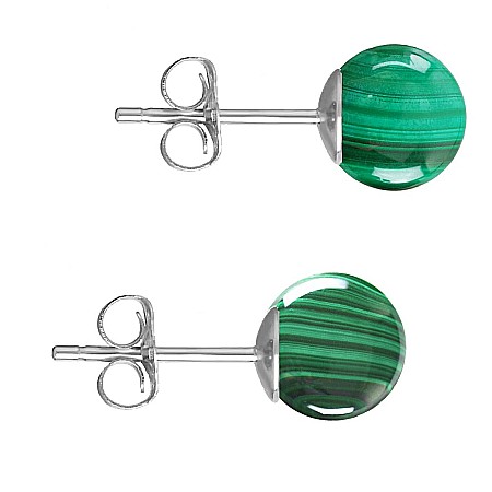 Malachit - Cercei Aur Alb de 14 karate, Tip Surub, cu Pietre Semipretioase Naturale de Malachit de 8 mm