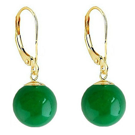 Bijuterii Jad - Cercei Aur cu Tortita Inchisa si Jad Natural Malaesian de 8 mm