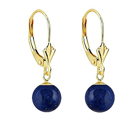 Lapis Lazuli - Cercei Aur Galben de 14 karate cu Tortita Model Lalea si Pietre Semipretioase Naturale de Lapis Lazuli de 8 mm