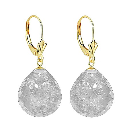 Cuart - Cercei Aur Galben de 14 karate, Model Lalea, cu Pietre Semipretioase Naturale de Cuart Transparent Fatetat