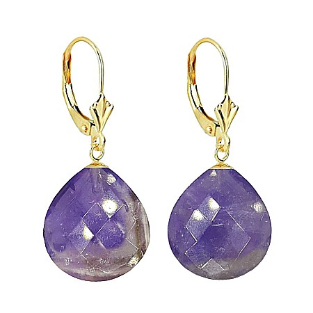 Bijuterii cu Ametist - Cercei Aur Galben de 14 karate, Model Lalea, cu Pietre Semipretioase Naturale de Ametist Fatetat