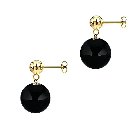 Onix - Cercei Aur Galben de 14 karate si Pietre Semipretioase Naturale de Onix de 8 mm