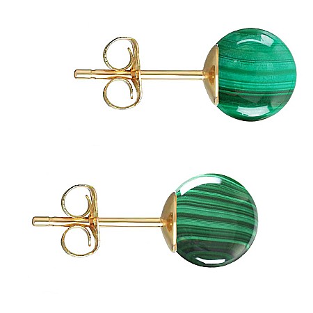 Malachit - Cercei Aur Galben de 14 karate, Tip Surub, cu Pietre Semipretioase Naturale de Malachit de 8 mm