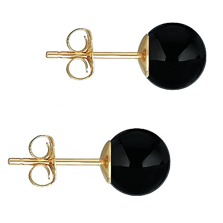 Onix - Cercei Aur Galben de 14 karate, Tip Surub, cu Pietre Semipretioase Naturale de Onix de 8 mm
