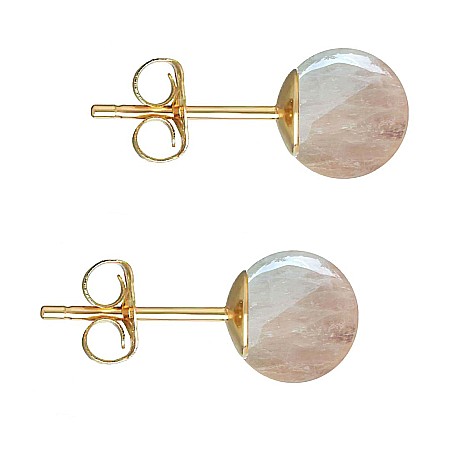 Cadouri cu Perle Naturale - Cercei Aur Galben de 14 karate, Tip Surub, cu Pietre Semipretioase Naturale de Cuart Roz de 8 mm