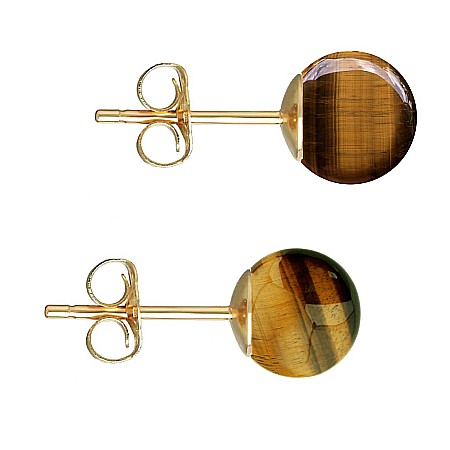 Colectii - Cercei Aur Galben de 14 karate, Tip Surub, cu Pietre Semipretioase Naturale de Ochi de Tigru de 8 mm