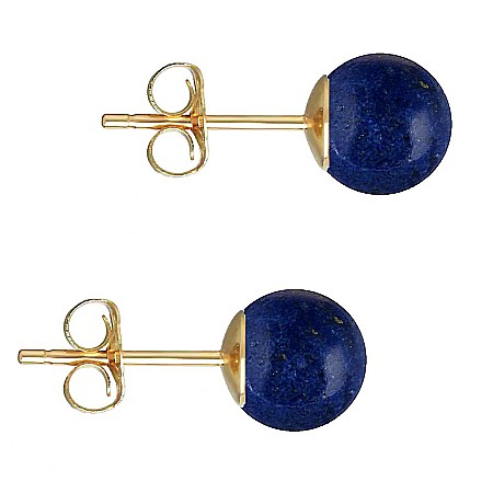 Cadouri cu Perle Naturale - Cercei Aur Galben de 14 karate, Tip Surub, cu Pietre Semipretioase Naturale de Lapis Lazuli de 8 mm