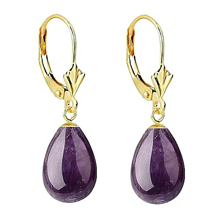 Bijuterii cu Ametist - Cercei Kaskadda cu Pietre Semipretioase de Ametist, Lacrima, de 12/8 mm si Tortita Lalea din Aur de 14 karate