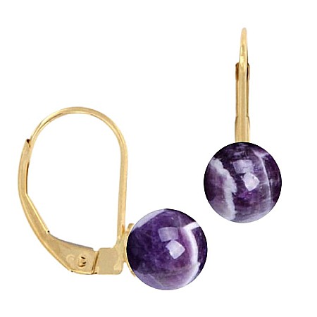 Bijuterii cu Ametist - Cercei Kaskadda cu Pietre Semipretioase de Ametist, Rotunde, de 8 mm si Tortita Inchisa din Aur de 14 karate