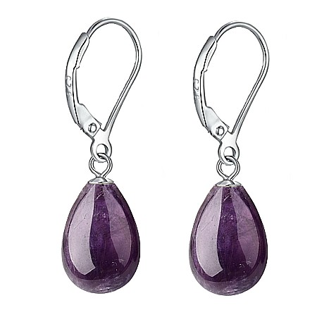 Bijuterii cu Ametist - Cercei Kaskadda cu Pietre Semipretioase de Ametist, Lacrima, de 12/8 mm si Tortita Clasica din Argint