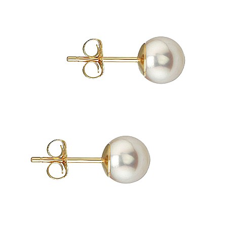 Cercei Aur cu Perle - Cercei Perle Akoya Japoneze 5,5–6 mm, Aur Galben 14K, Tip Șurub – Calitate AAAA  | KASKADDA®
