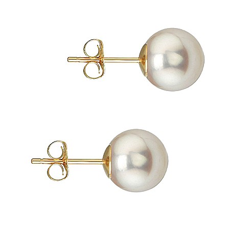 Perle Rare Japoneze Akoya - Cercei Perle Akoya Japoneze 7,5–8 mm, Aur Galben 14K, Tip Șurub – Calitate AAAA   | KASKADDA®