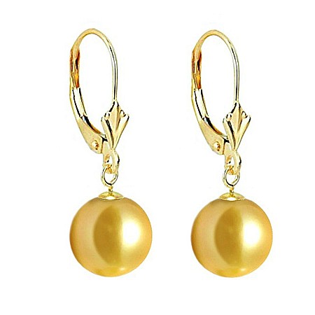 Perle Rare - Cercei Perle Akoya Aurii 8 mm, AAA, Aur 14K (aur 585), Montură cu Tortiță | KASKADDA®