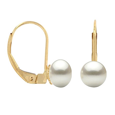 Cercei Aur cu Perle - Cercei Perle Albe Naturale 5–6 mm, Aur Galben 14K, Formă Buton, Tortiță Închisă   | KASKADDA®