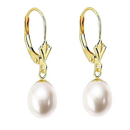 Cercei Aur cu Perle - Cercei Perle Albe, Naturale, Formă Lacrimă 8/5 mm și Aur Galben 14K  | KASKADDA®