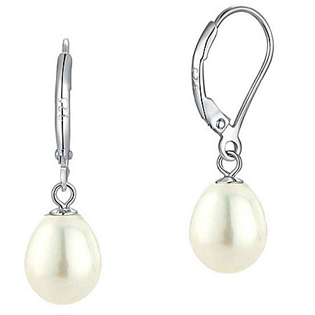 Best Sellers - Cercei Perle Albe Naturale 8/5 mm, Formă Lacrimă, Tortiță Închisă, Argint 925 | KASKADDA®