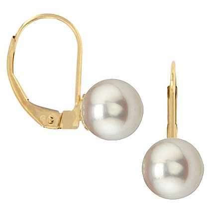 Cercei Aur cu Perle - Cercei Perle Albe Rotunde 8–8,5 mm, Aur Galben 14K, Tortiță Închisă – Calitate AAA   | KASKADDA®