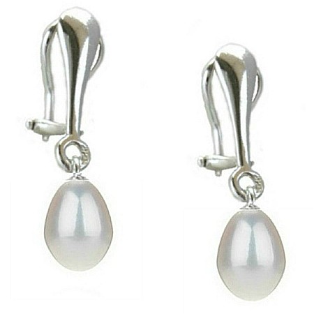 Cadouri cu Perle Naturale - Cercei Perle Albe Teardrop cu Clips, Argint 925 – Fără Găuri | KASKADDA®