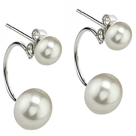 Cercei cu Perle Mari - Cercei Perle Albe Double 2 în 1, 7-10 mm, Argint 925 Placat cu Platină | KASKADDA®
