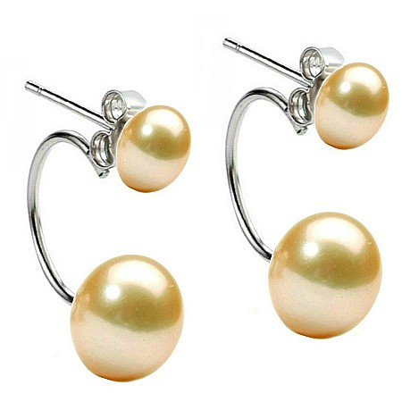 Cercei cu Perle - Cercei Perle Crem Double 2 în 1, 7–10 mm, Argint 925 Placat cu Platină | KASKADDA®