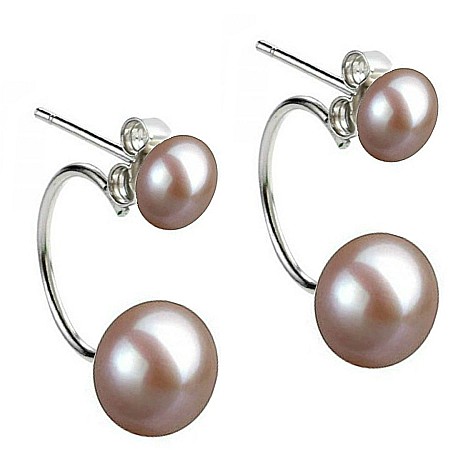 Cercei cu Perle - Cercei Perle Lavanda Double 2 în 1, 7–10 mm, Argint 925 Placat cu Platină | KASKADDA®