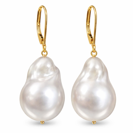 Cadouri pentru Mama - Cercei Perle Mari Baroque Edison Albe, Aur 14K, Formă Organică | KASKADDA®