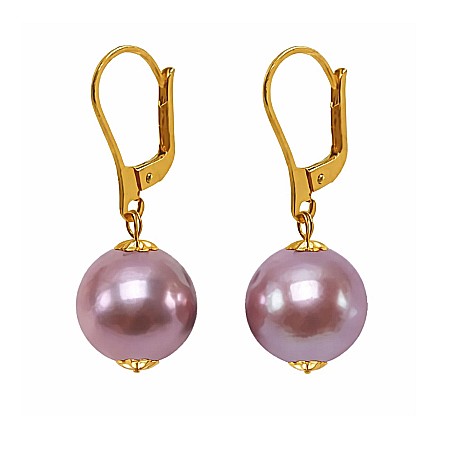 Perle Edison - Cercei Perle Mari, Rare Edison Lavandă de 11,5–12 mm și Aur Galben 14K | KASKADDA®