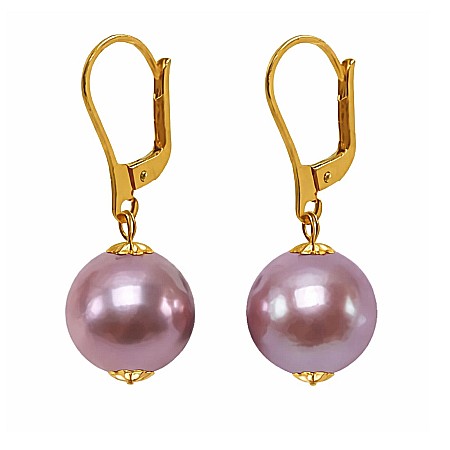 Perle Edison - Cercei Perle Mari, Rare Edison Lavandă de 12,5–13 mm și Aur Galben 14K | KASKADDA®