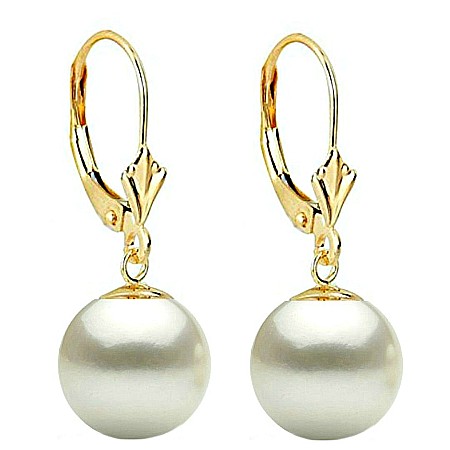 Cadouri pentru Mama - Cercei Perle Mari, Naturale, 10 mm, Rotunde, AAA, Aur 14K (aur 585), Model Lalea | KASKADDA®