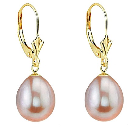 Cercei Aur cu Perle - Cercei Perle Mari, Naturale, Lavandă, 11/9 mm, AAA+, Aur 14K (aur 585), Forma Lacrimă | KASKADDA®