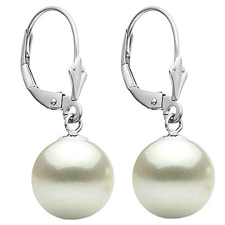 Cercei Aur cu Perle - Cercei Perle Mari, Naturale 10 mm, Rotunde AAA, Aur Alb 14K (aur 585), Model Lalea | KASKADDA®