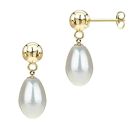 Bijuterii cu Perle Naturale - Cercei Perle Naturale Albe 5x8 mm, Lacrimă AAA, Aur 14K (aur 585)   | KASKADDA®