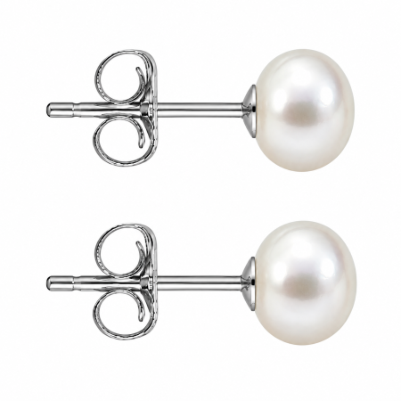 Bijuterii Mireasa - Cercei Perle Naturale 7 mm, Buton AAA, Aur Alb 14K (aur 585) | KASKADDA®