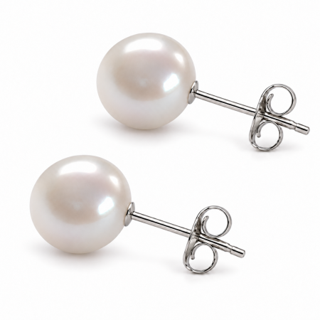 Bijuterii Mireasa - Cercei Perle Naturale 8-8,5 mm, Rotunde AAA, Aur Alb 14K (aur 585) | KASKADDA®