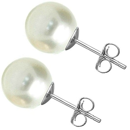 Cercei Aur cu Perle - Cercei Perle Naturale 8–8,5 mm, Rotunde AAA, Aur Alb 14K (aur 585)   | KASKADDA®