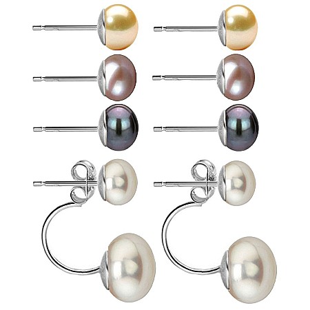 Seturi Perle cu Argint - Cercei Perle Naturale 8 în 1, Double, 9–10 mm și 7–8 mm, Argint 925 | KASKADDA®