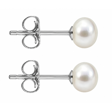 Bijuterii Mireasa - Cercei Perle Naturale Albe 5-6 mm, Buton AAA, Aur Alb 14K (aur 585), Tip Șurub | KASKADDA®