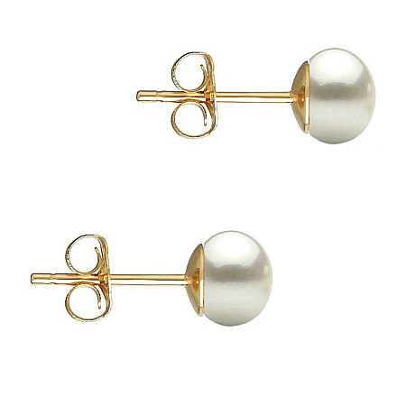 Cercei Aur cu Perle - Cercei Perle Naturale Albe 5–6 mm, Buton AAA, Aur 14K (aur 585), Tip Șurub  | KASKADDA®