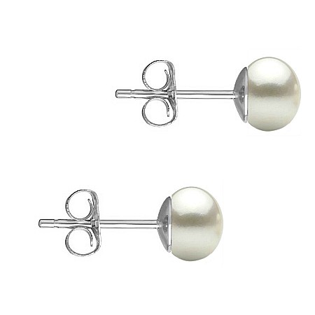 Cercei Aur cu Perle - Cercei Perle Naturale Albe 5–6 mm, Buton AAA, Aur Alb 14K (aur 585), Tip Șurub  | KASKADDA®