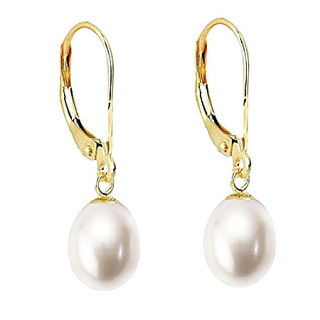 Bijuterii cu Perle Naturale - Cercei Perle Naturale Albe 8/5 mm, Formă Lacrimă, Aur 14K (aur 585), Calitate AAA  | KASKADDA®